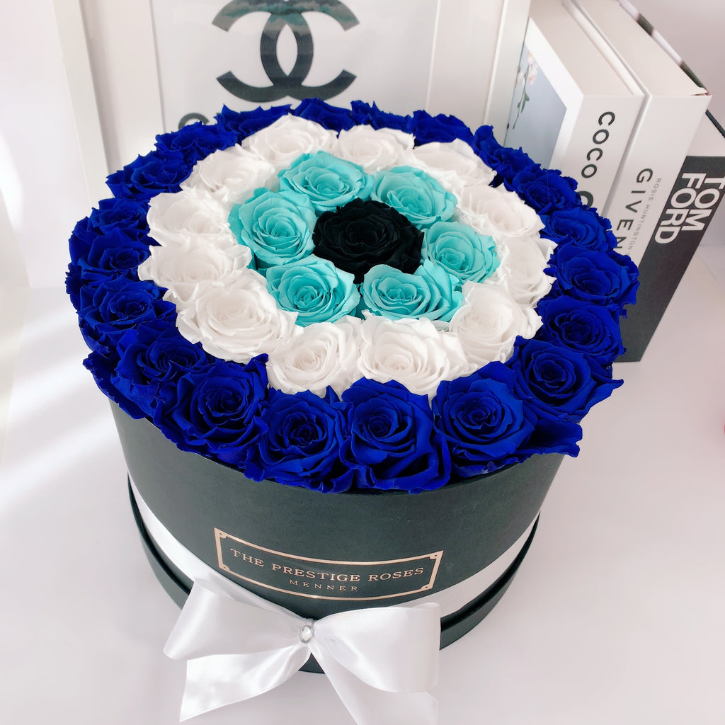 Rosas eternas en caja circular grande blue & black