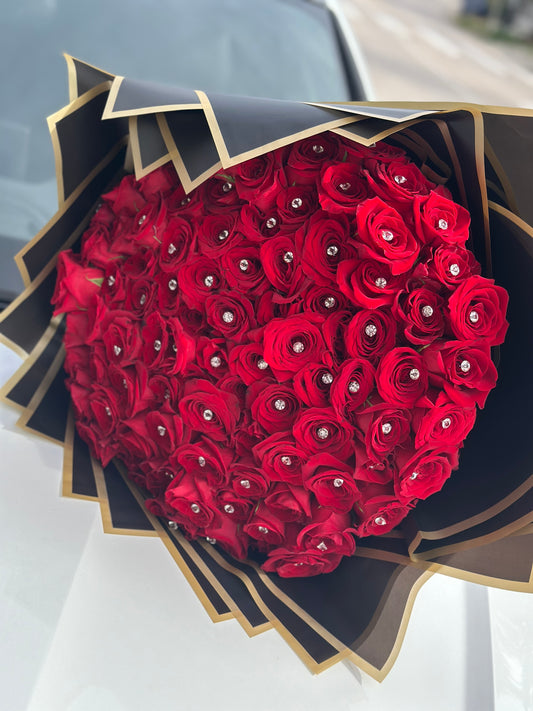 Paquete de Ramo de Rosas Swarovski y Globos | Regalo Exclusivo en Madrid