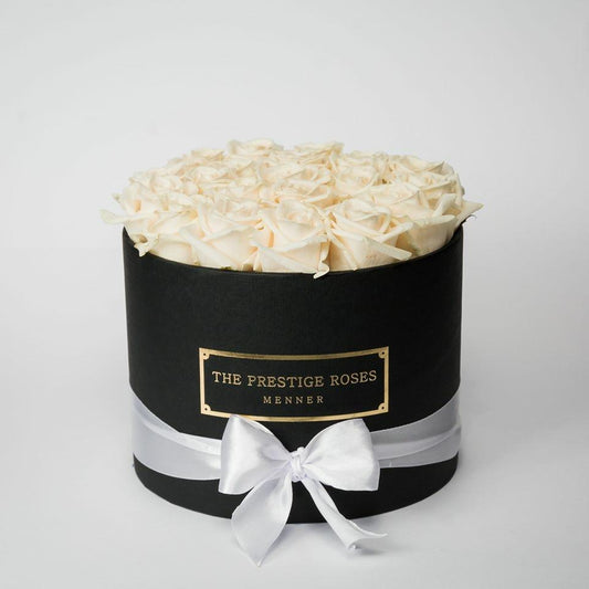 Caja Negro Mediano de Rosas Frescas Blancas | The Prestige Roses - The Prestige Roses Madrid