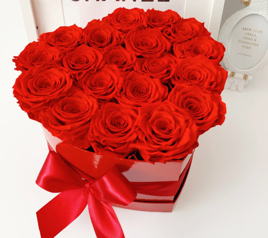 Caja Rojo Brillo Corazon de Rosas Eternas Rojas | The Prestige Roses - The Prestige Roses Madrid