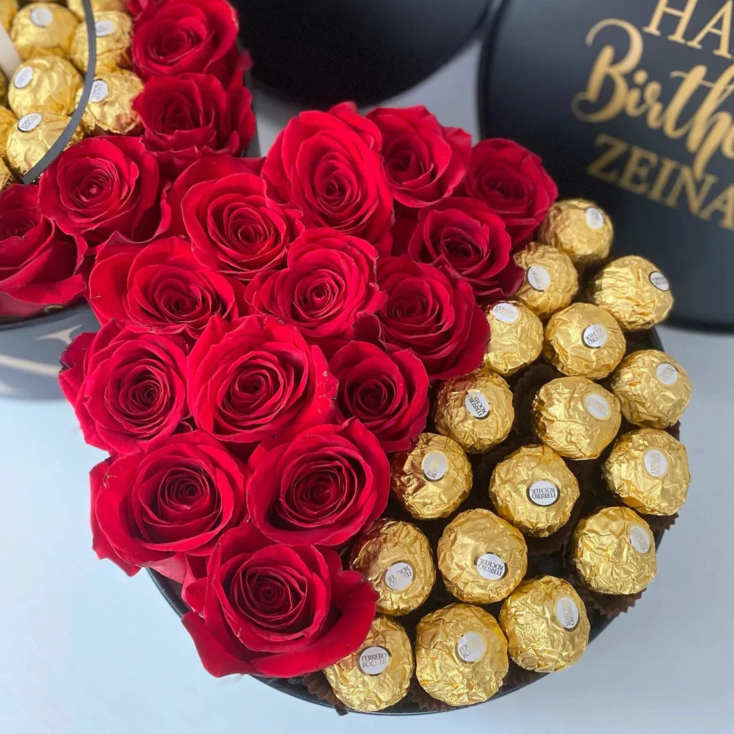 Caja de Rosas Frescas con chocolate Ferrero Love | The Prestige Roses